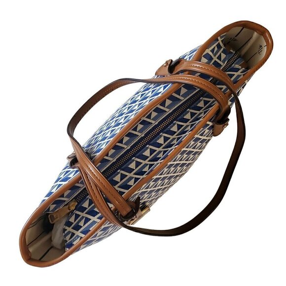 Lauren, Ralph Lauren Blue & White Tote, Geometric Pattern Tote Bag - Picture 2 of 8